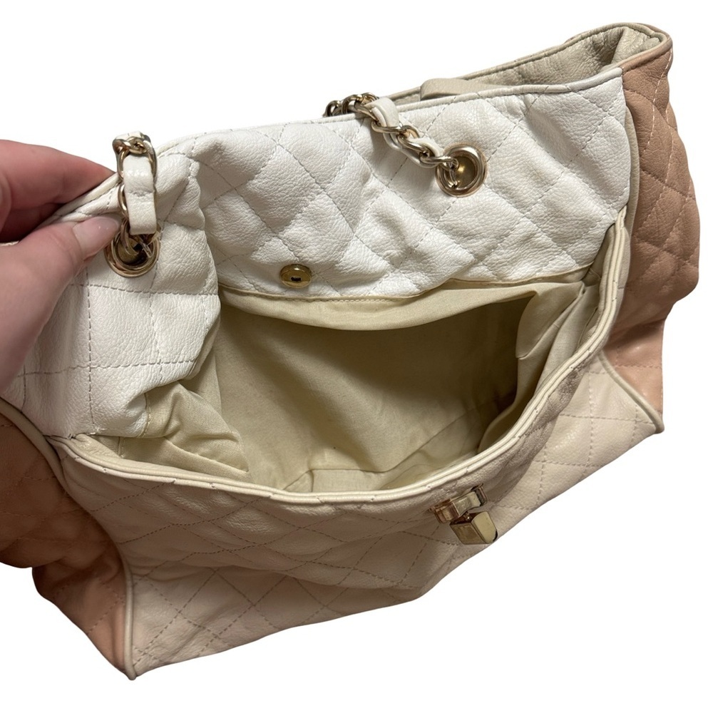 ALDO Quilted Chain Strap Tote Bag – Beige, White & Blush - Picture 6 of 7